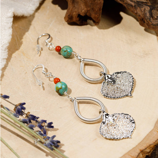 Real aspen leaf earrings in silver