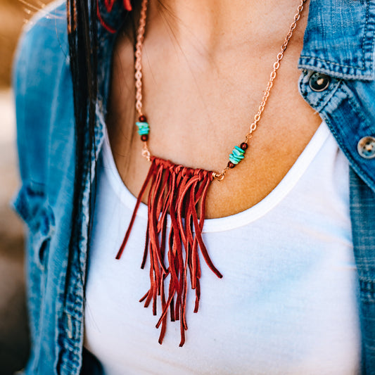 Leather fringe necklace by Buckaroo Bling