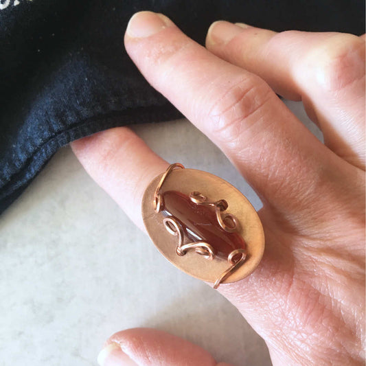 Copper and Carnelian Cocktail Ring by Buckaroo Bling