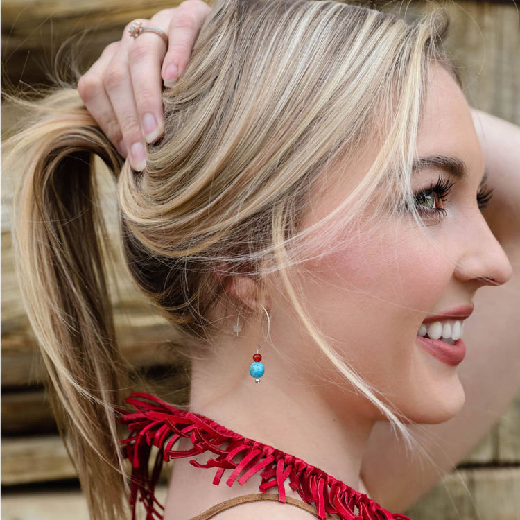 Minimalist sterling silver open hoop earrings with turquoise | Buckaroo Bling