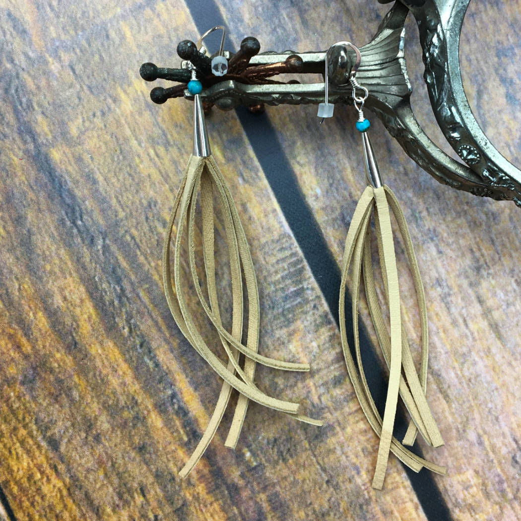 Lone earrings with leather fringe and turquoise