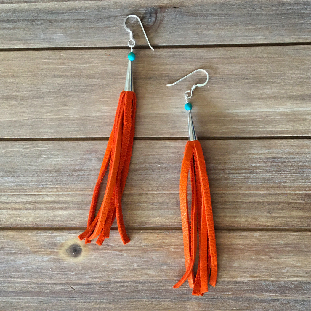 Silver Earrings With Leather Fringe - Fly Away