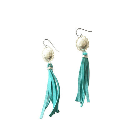Roadrunner concho earrings with titanium ear wires - color bluebird