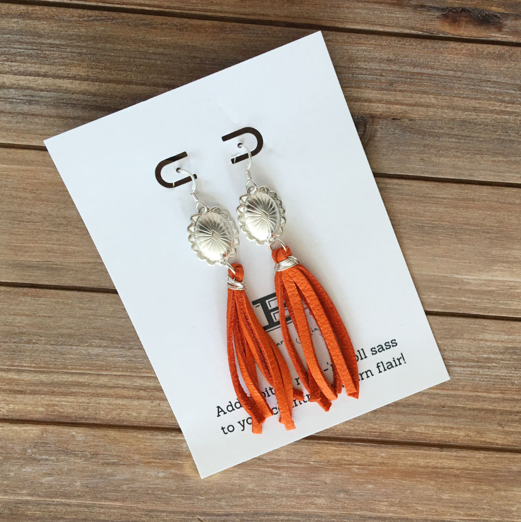 Discontinued Concho And Leather Fringe Earrings - The Roadrunner