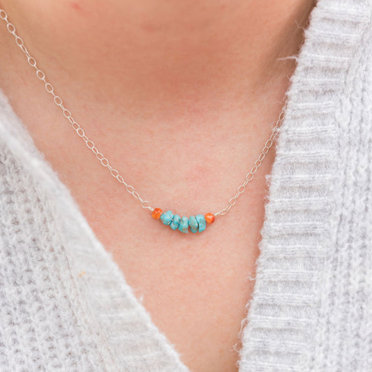 Silver necklace with turquoise and spiny oyster