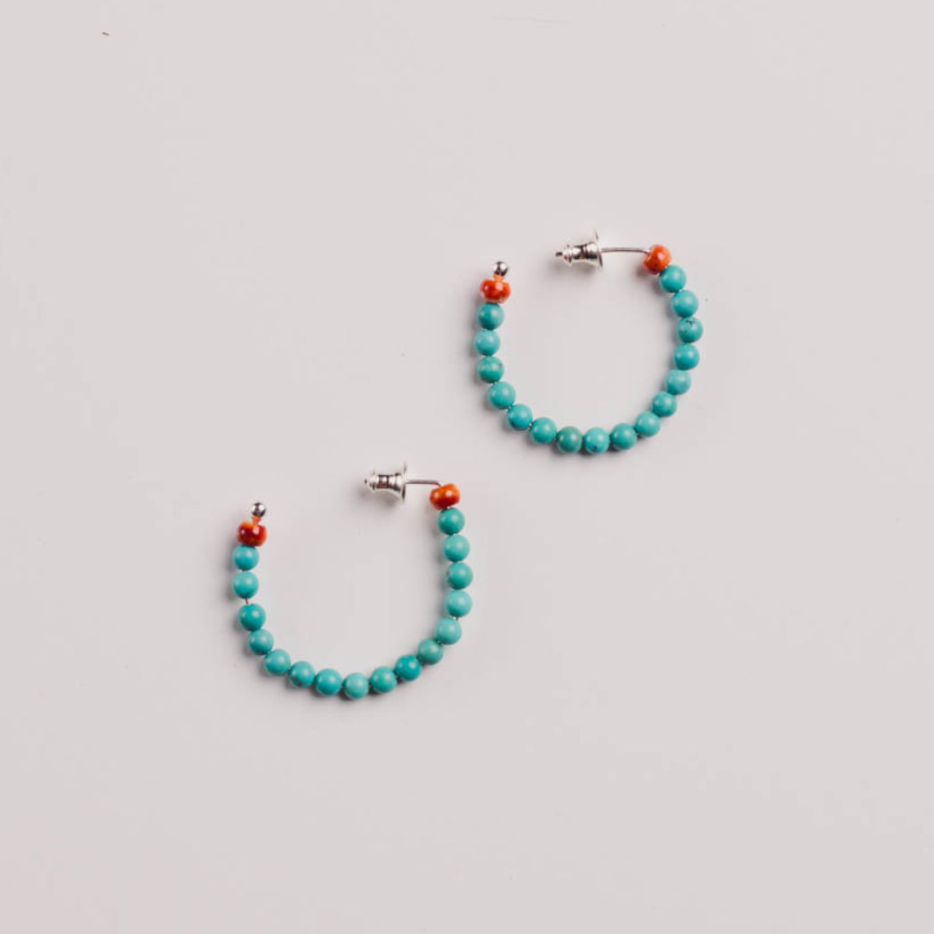 Turquoise Hoop Earrings - Spiny Oyster Accent