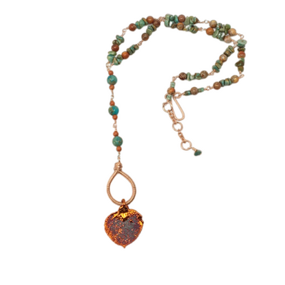 CLOSEOUT Turquoise Necklace with Real Aspen Leaf Pendant