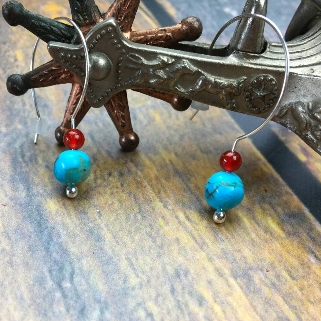 Open hoop earrings with Kingman turquoise