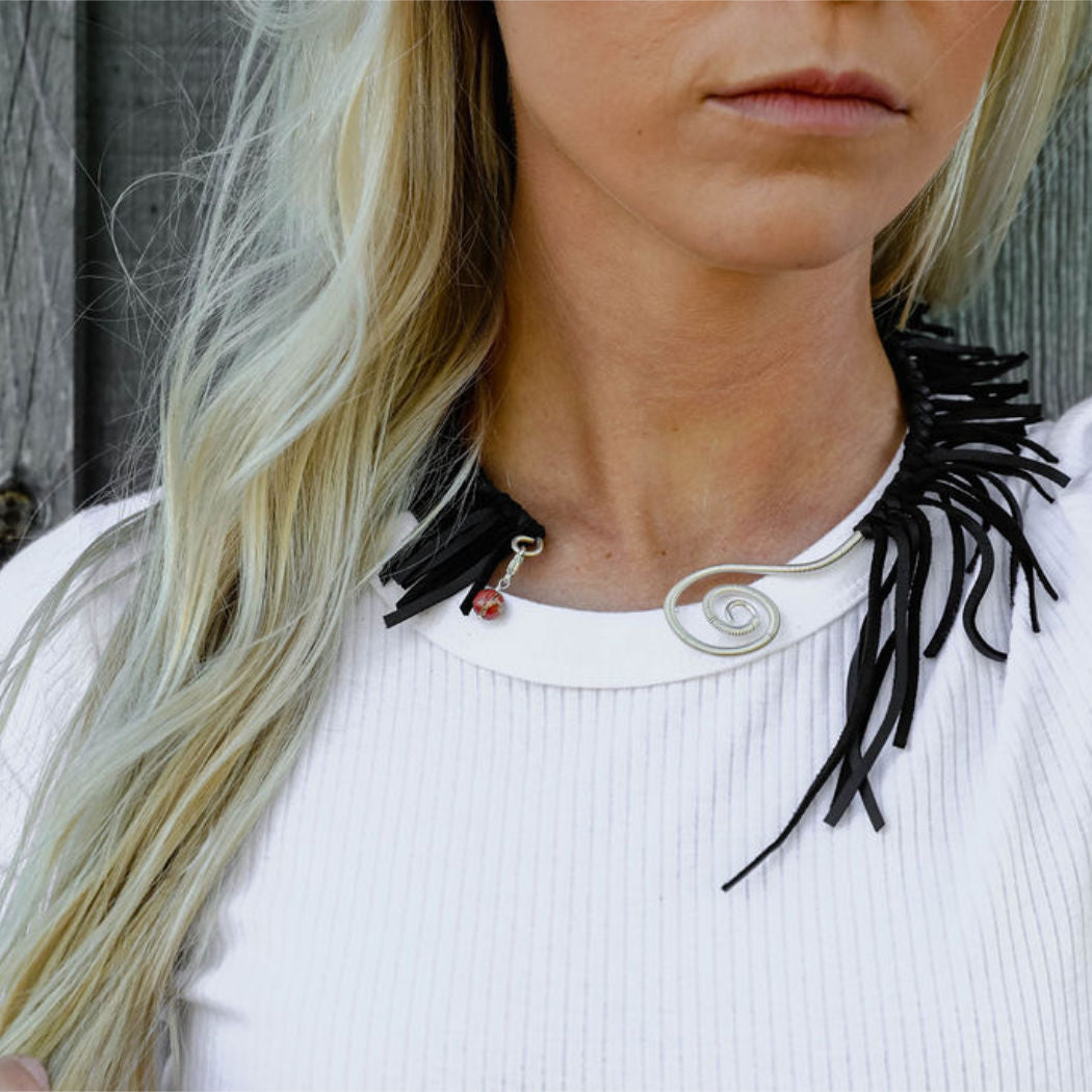 Feathered Friend statement necklace in color raven with jasper charm