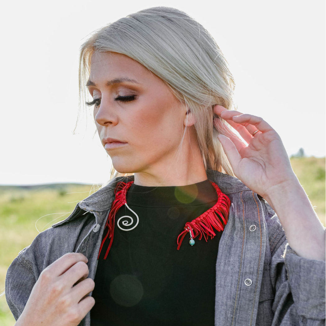 Feathered Friend statement fringe necklace - color robin