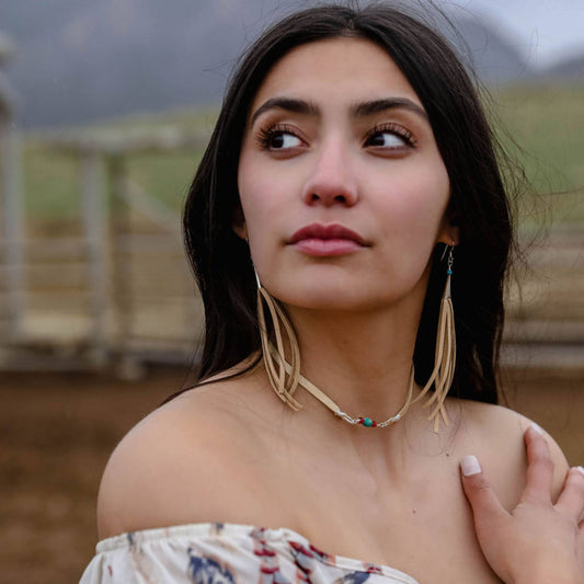 Long leather fringe and silver earrings - Fly Away