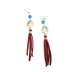 Turquoise Posts, Oval Conchos, Spindly Fringe Earrings - Jewelry Lady Red  River