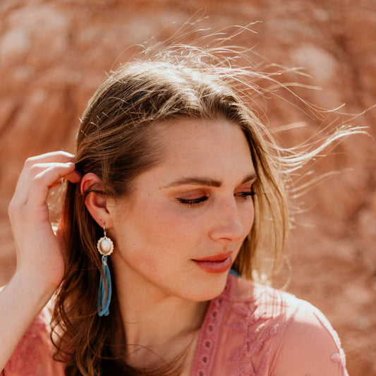 Roadrunner Leather Fringe Earrings blue