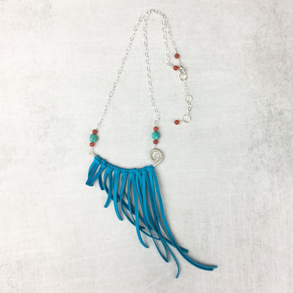 Spread Your Wings leather fringe necklace with turquoise