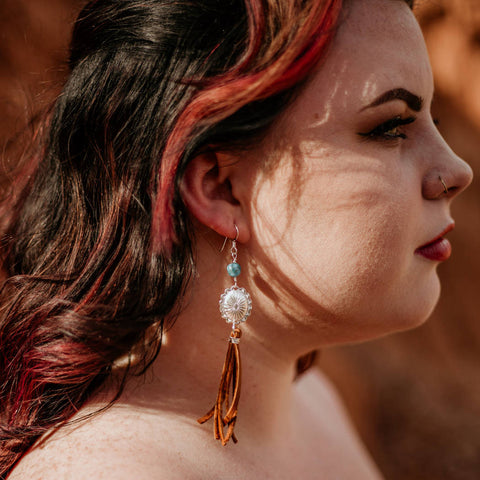 Silver concho and Kingman turquoise earrings