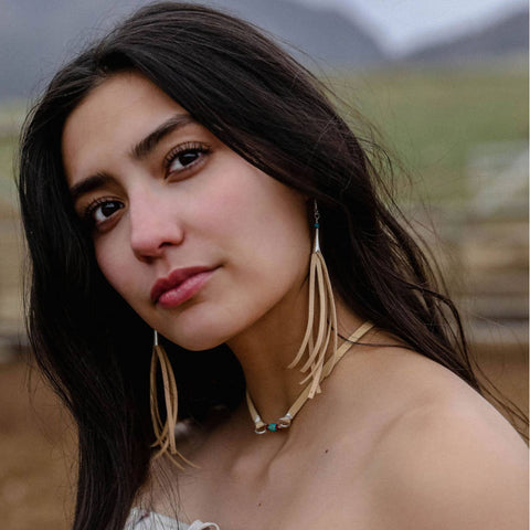 Long leather fringe earrings - Fly Away